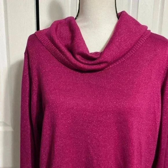 Woman’s Appleseeds pink metallic shiny cowl neck sweater top shirt blouse - Picture 3 of 11